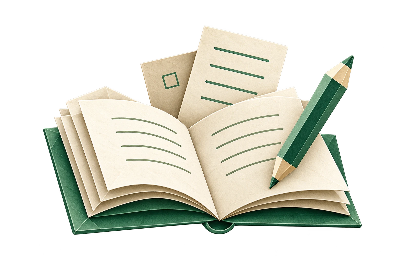 Origami open book and study materials symbolising preparation
