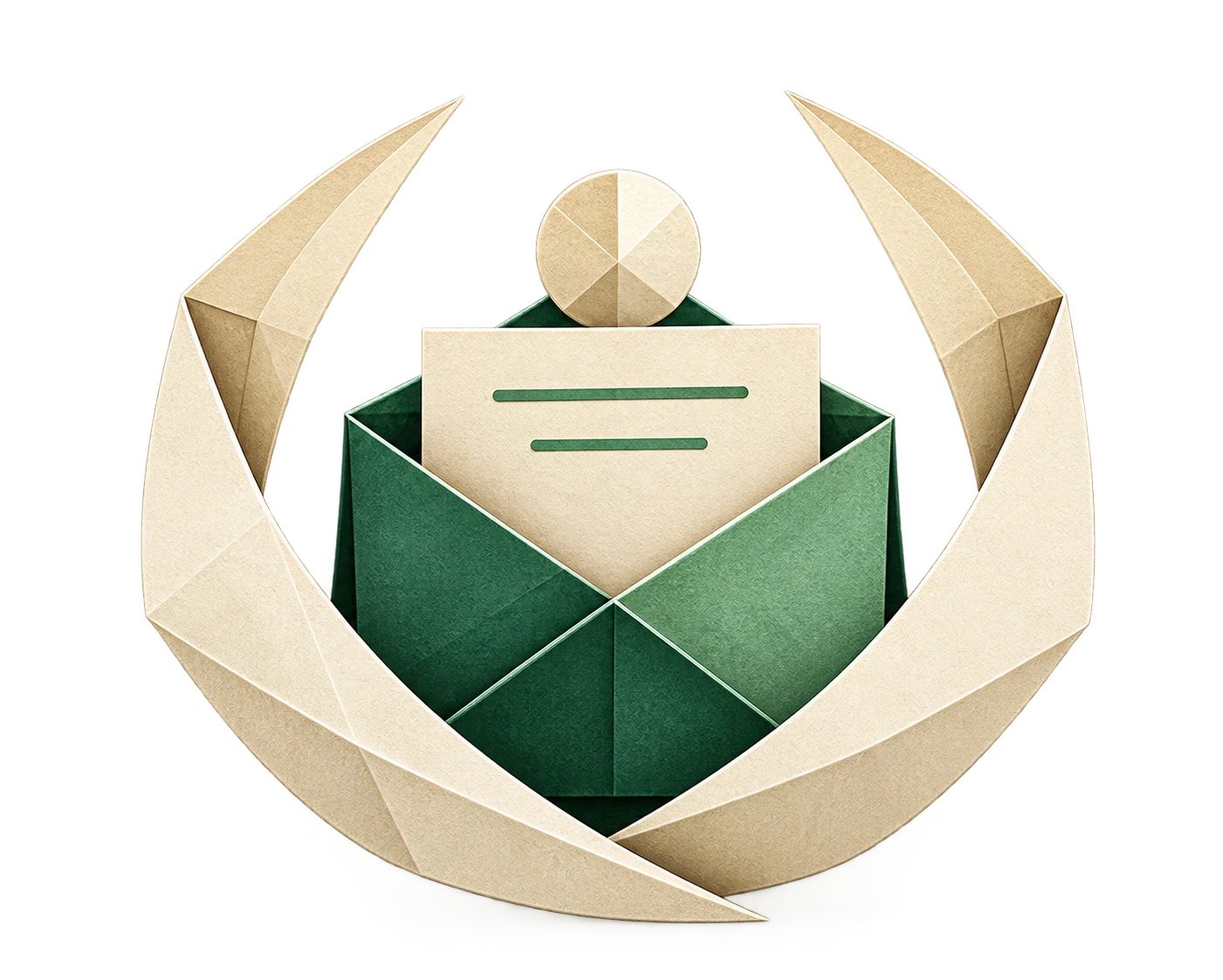 Origami envelope and supportive hands symbolising long-term care