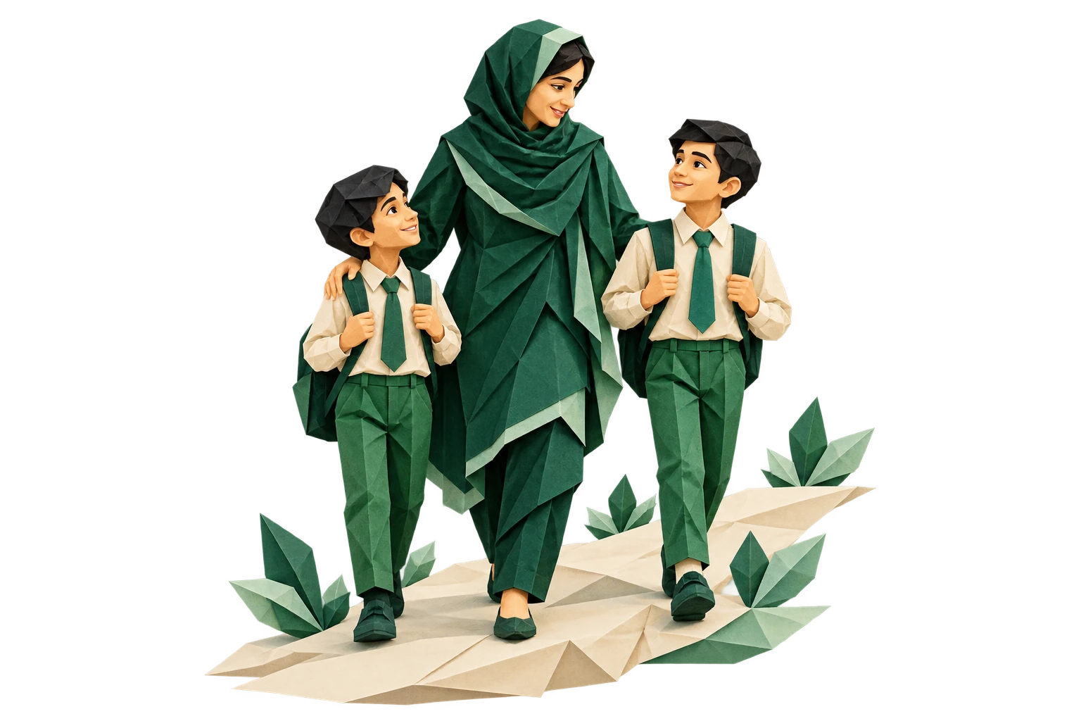 A female mentor walking with two Ek Qadam students