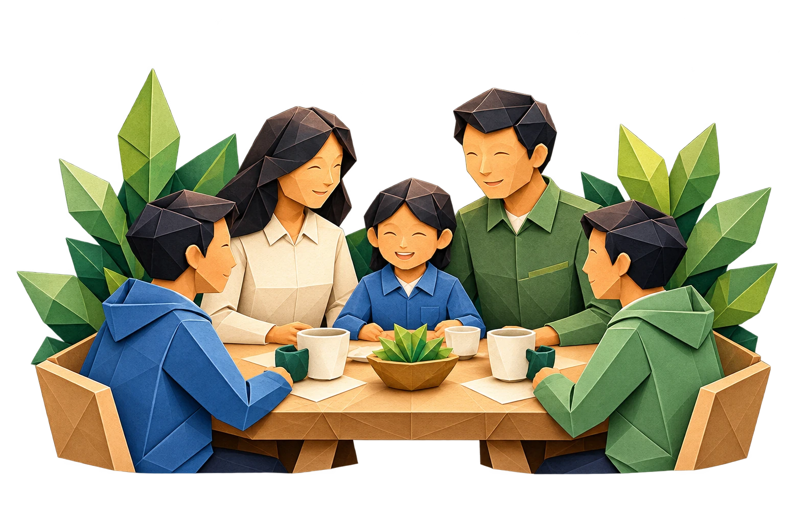 A mentor family welcoming two Ek Qadam students around a shared table