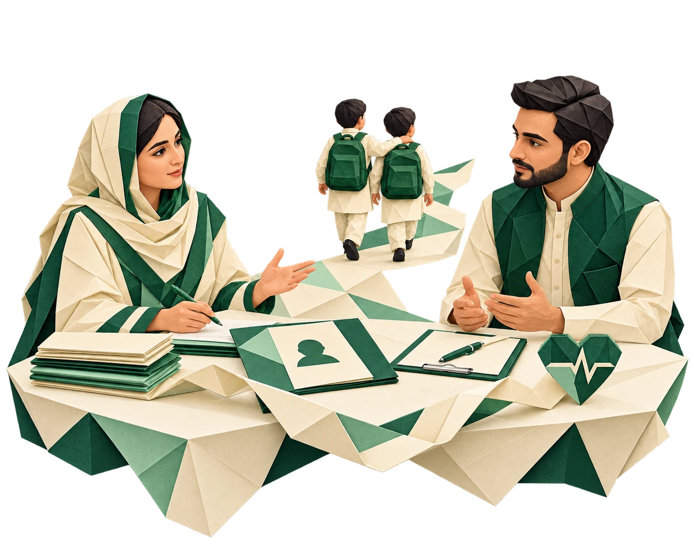 An orphanage official and Ek Qadam representative planning support for two students
