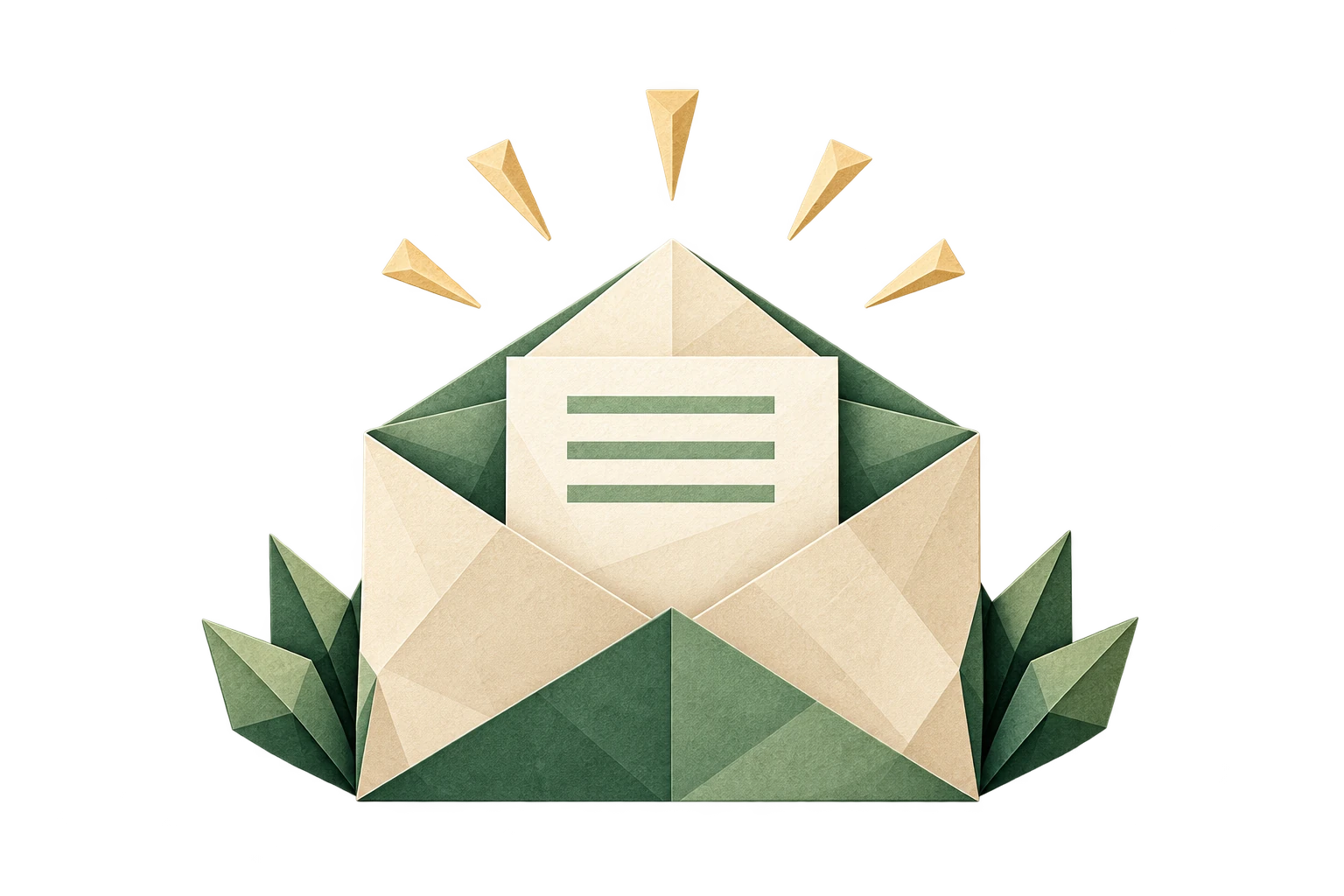 Origami acceptance letter emerging from an open envelope