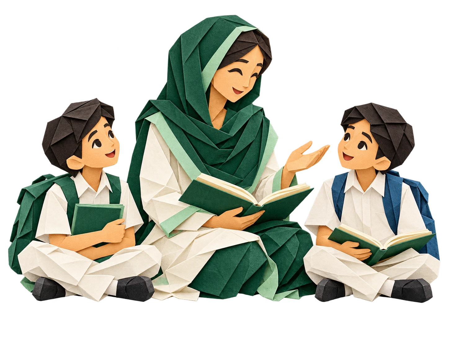 Female mentor reading with two students