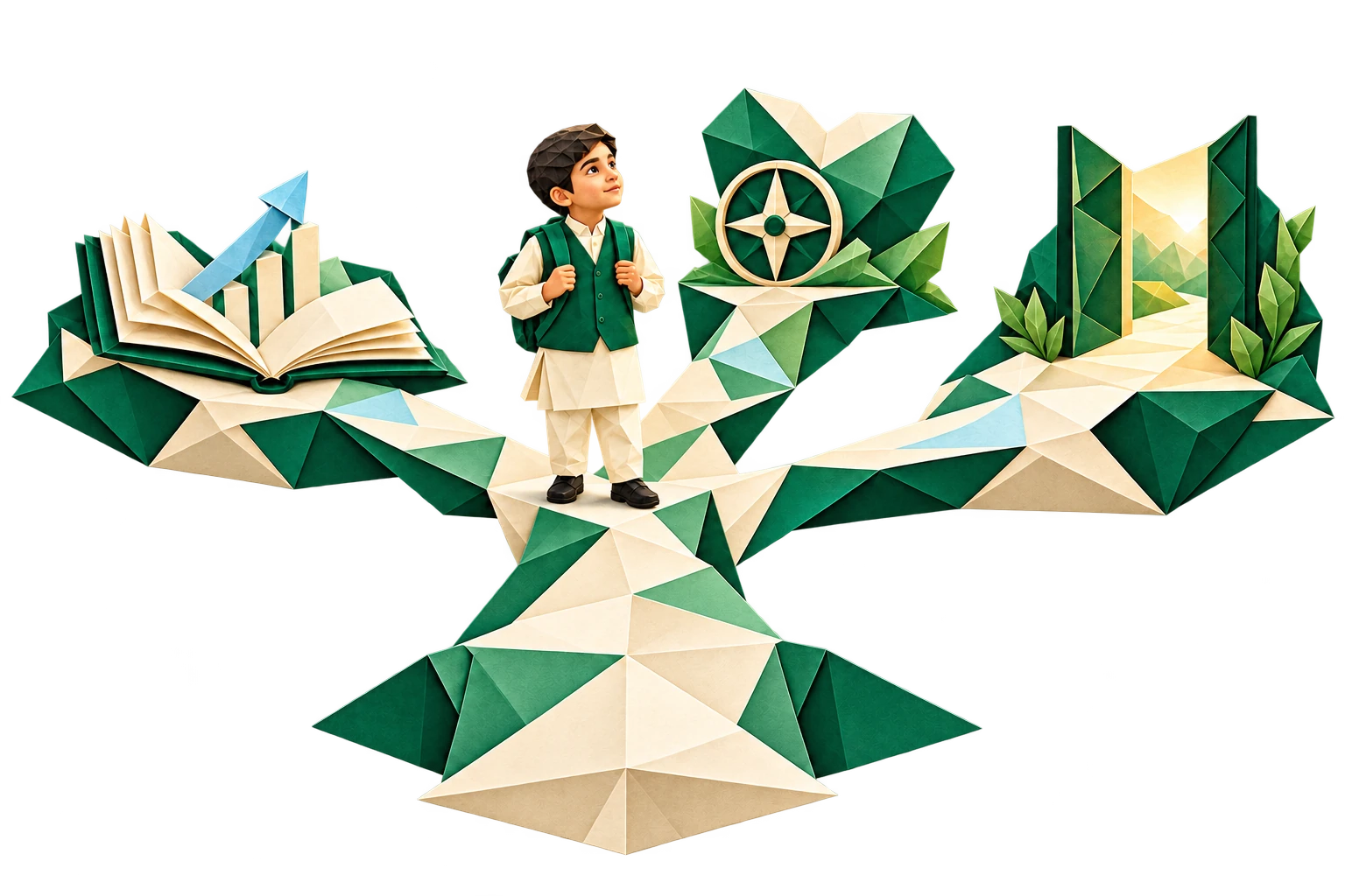 Origami child at the meeting point of education, character and opportunity pathways