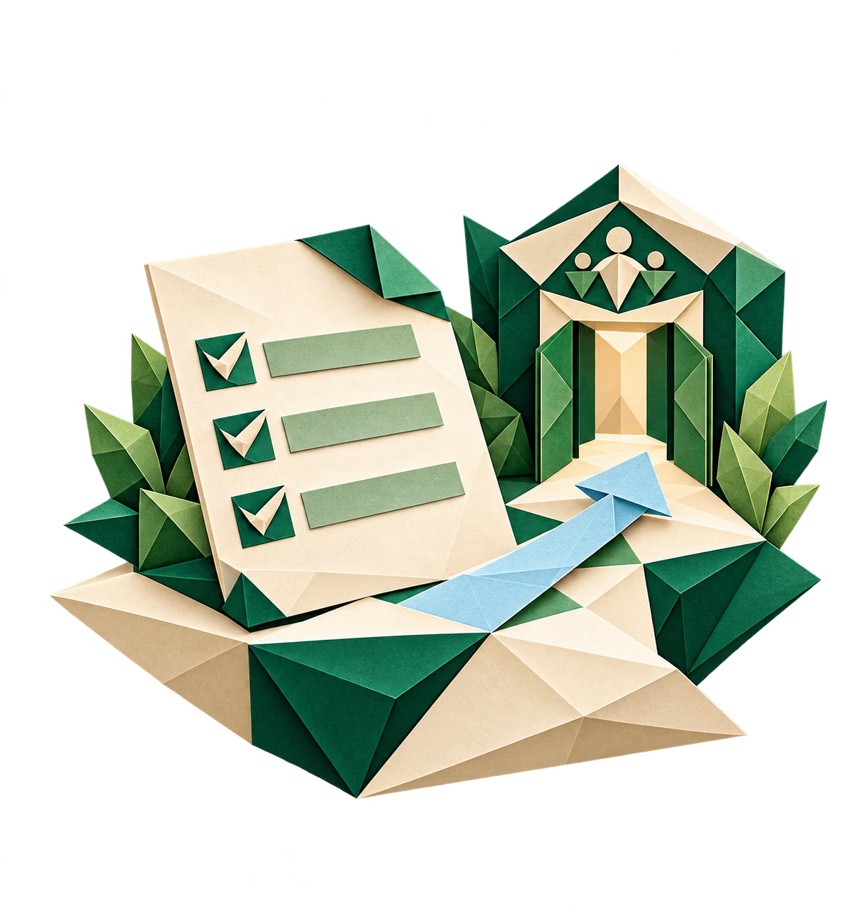 Origami partnership application form beside an open orphanage doorway