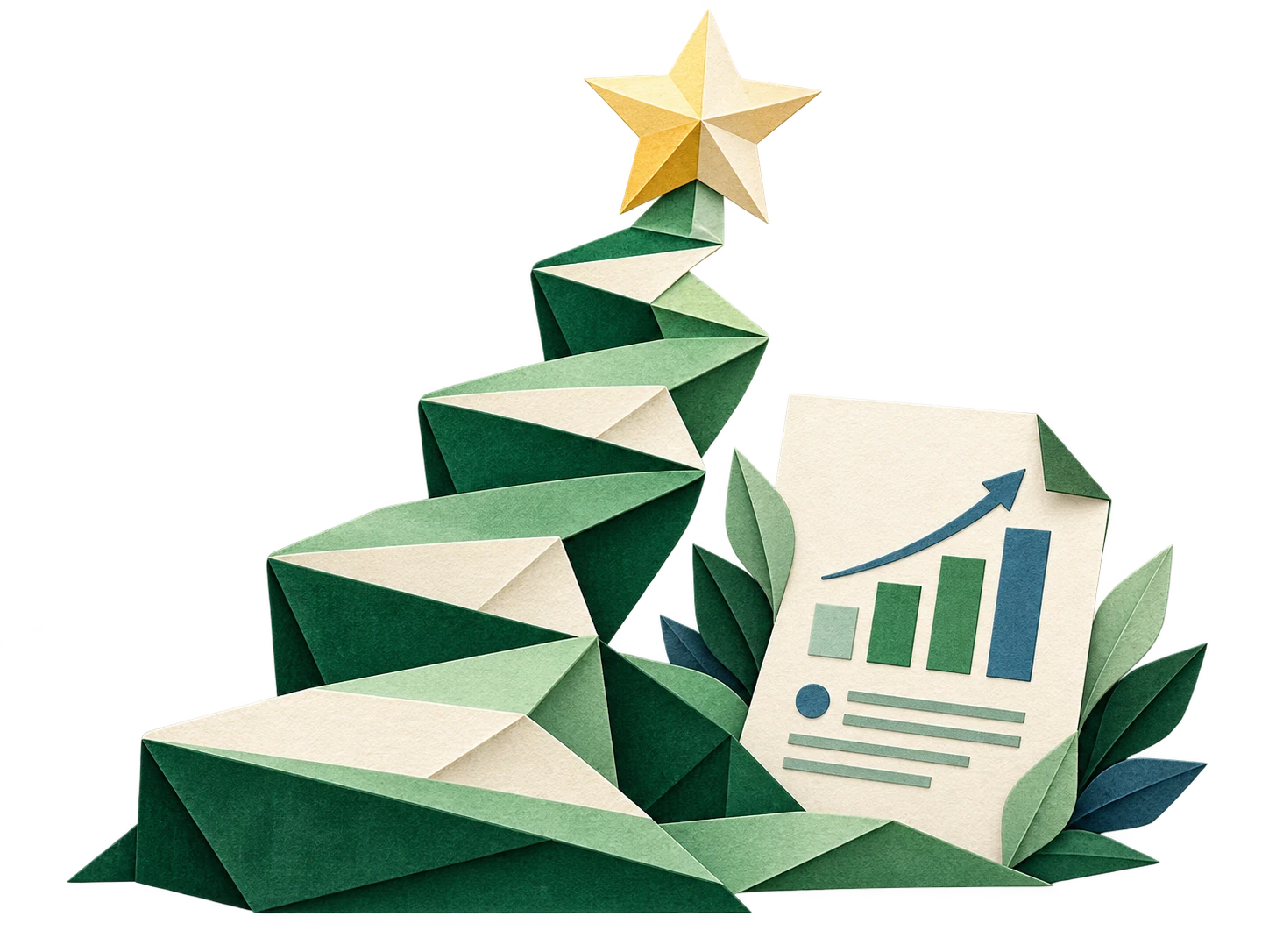 Origami pathway, star and report symbolising followed progress