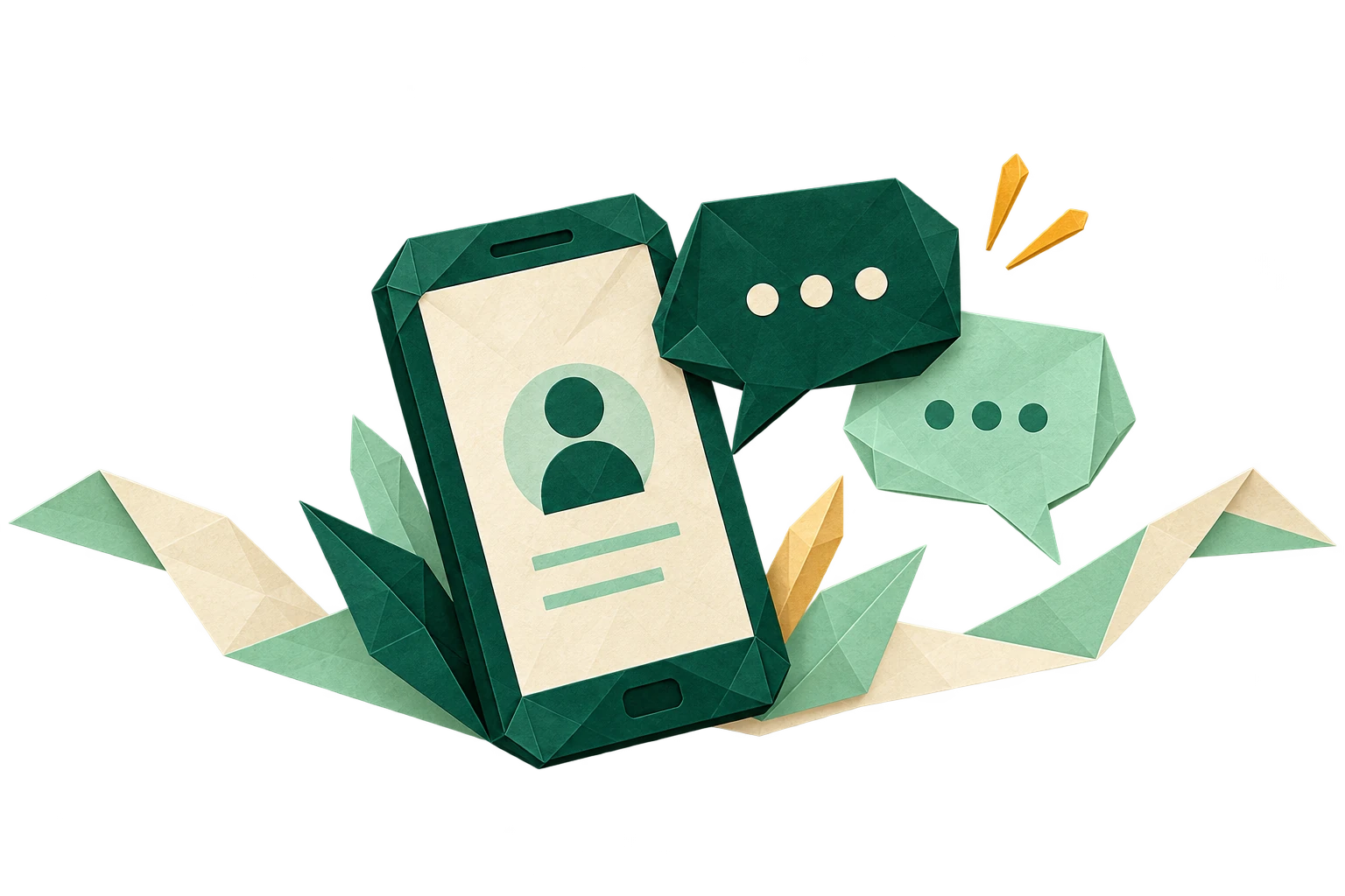 Origami phone and conversation symbols for speaking with the Ek Qadam team
