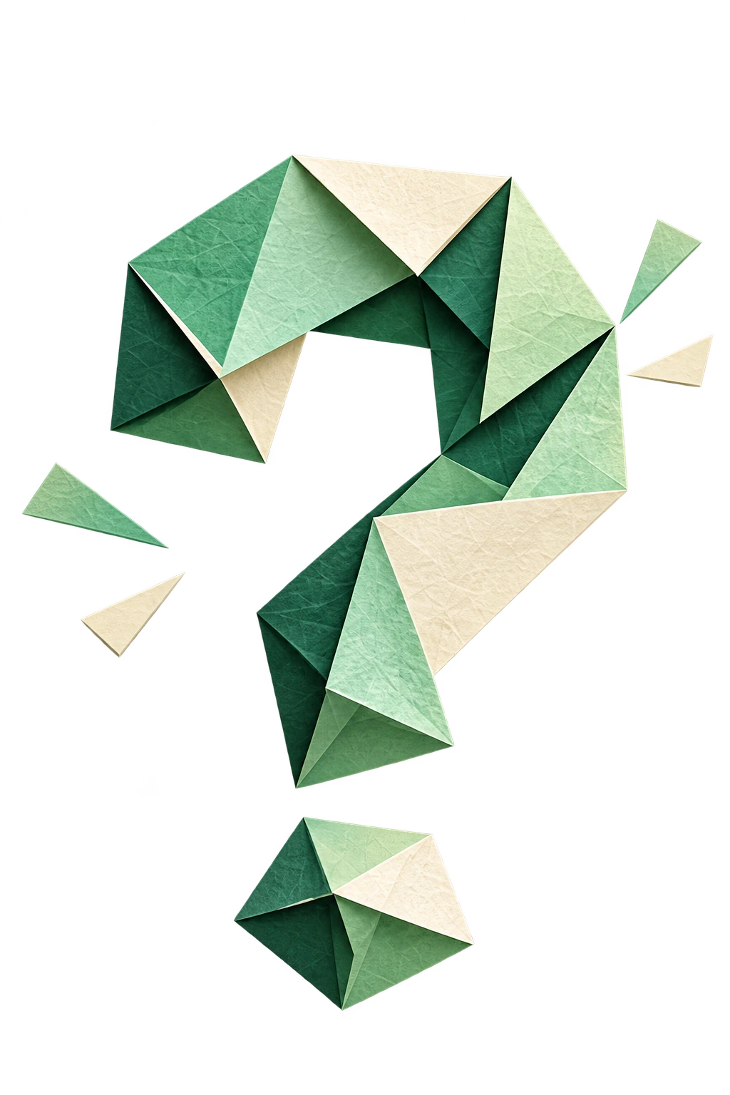 Origami question mark in Ek Qadam green and cream brand colours